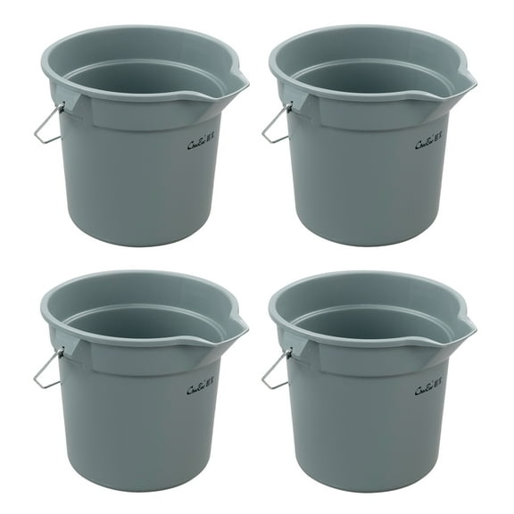 Ramddy 14 Quart Plastic Round Cleaning Bucket with Handle, 4 Pack Utility Pails, Gray