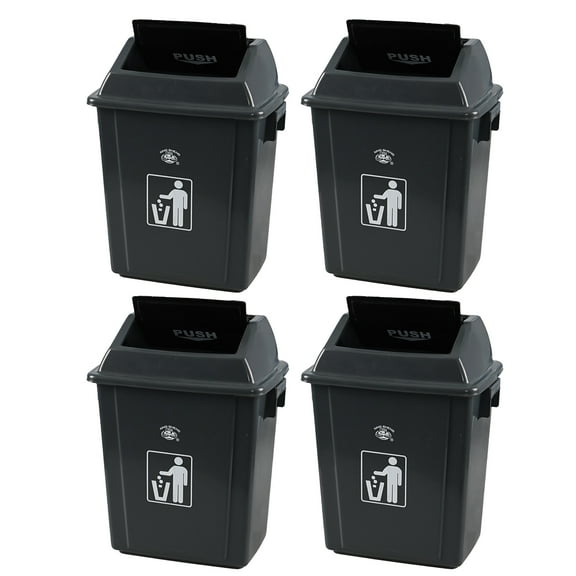 Ramddy 20 L Plastic Trash Bins with Swing Lids, 4 Pack Garbage Cans for Kitchen, Garden, Office, Gray