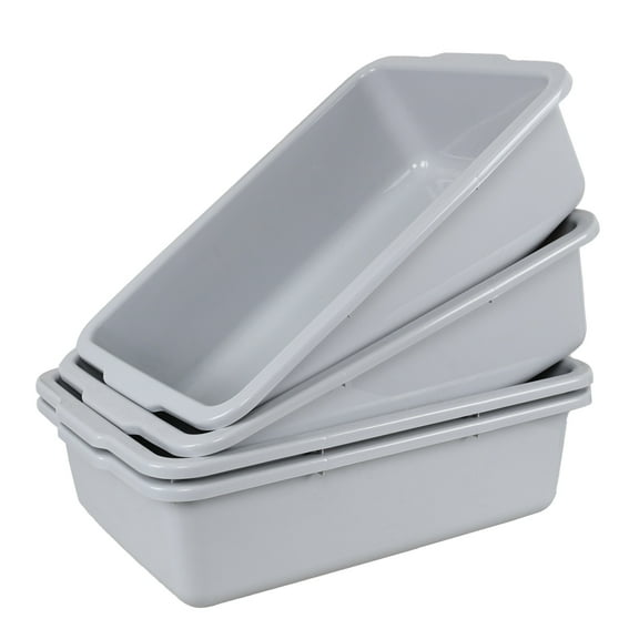 Ramddy 32 Liter Plastic Commercial Bus Trays, 4 Pack Large Food Storage Container, Grey