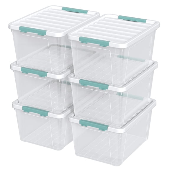 Ramddy 32 Quart Clear Storage Bin with Lid, 6-Pack Plastic Storage Box