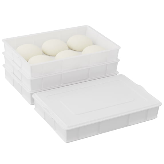 Ramddy 4-Pack Plastic Commercial Pizza Dough Proofing Box with Lid, Stackable Pizza Proofing Dough Tray, White