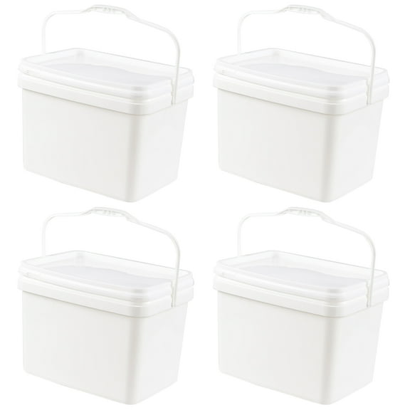 Ramddy 5 Gallon Plastic Rectangular Bucket with Lid, 4-Pack Food Bucket Pail with Handle, White
