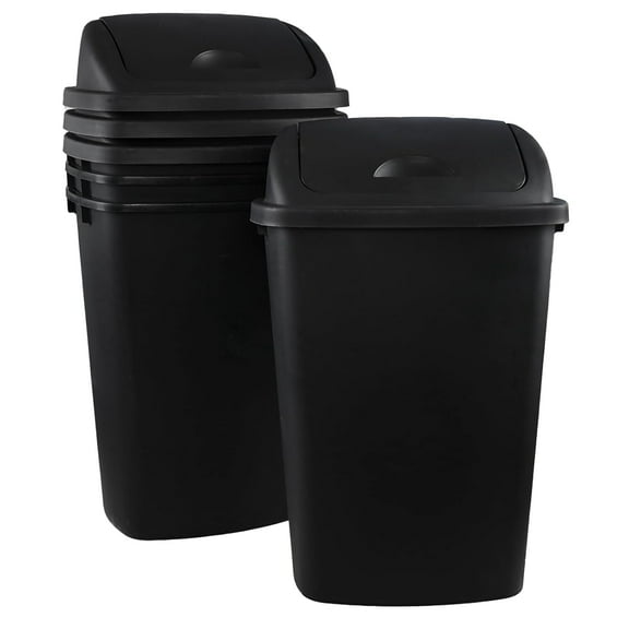 Ramddy 50 L Trash Can with Swing Lid, 4-Pack Large Plastic Kitchen Swing Top Garbage Can, Black