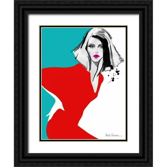 Ramdeen, Aasha 25x32 Black Ornate Wood Framed with Double Matting Museum Art Print Titled - Red Dress