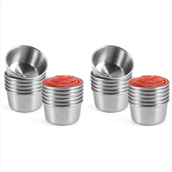 Ramekin Sauce Dipping Bowl Mini Cups Pudding Condiment for Home Party Restaurant (Silver 24PCS 70ml)