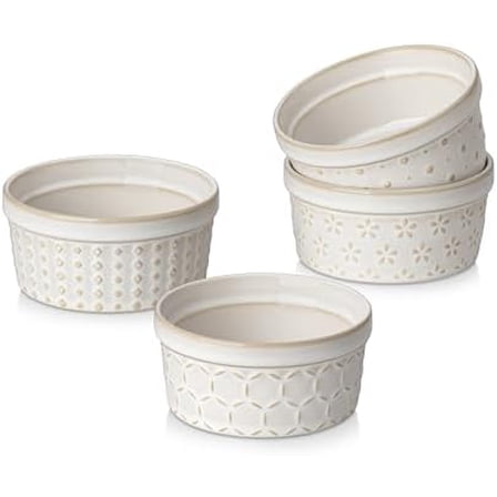 Ramekins 4 Oz Oven Safe, Ceramic Creme Brulee Souffle Dishes, Pudding Custard Cups Ramekin For Baking, Small Dipping Sauce Bowls, Set of 4, Microwave and Dishwasher Safe, Arctic White