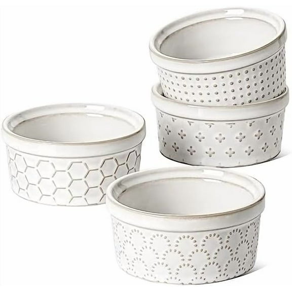 Ramekins 4 oz Oven Safe for Creme Brulee, Charcuterie Boards Bowls for Souffle, Small Sauce Bowl, Ceramic Baking Dishes - 3.8 inch, Set of 4, Arctic White