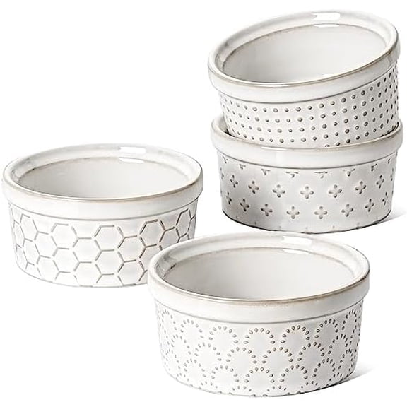 Ramekins 4 oz Oven Safe for Creme Brulee, Charcuterie Boards Bowls for Souffle, Small Sauce Bowl, Ceramic Baking Dishes - 3.8 inch, Set of 4, Arctic White