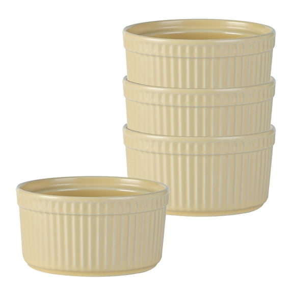 4 Oz Ramekins, Creme Brulee Ramekins Oven Safe, Porcelain Souffle Dish-yellow-Set of 4