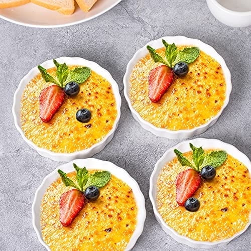 Delling 8 oz Round Fluted Creme Brulee Ramekins, Quiche Dishes, Tart Pan, White, 6 Count