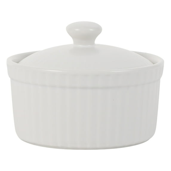 Ramekins Bowls Ceramic Ramekins Porcelain Dish Bowl Steaming Bowl With Lid for Creme Brulee White