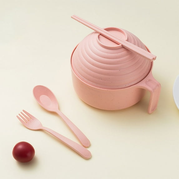 Ramen Bowl 6-Piece Set Ramen Bowl Set, Ramen Noodle Cooker with Lid and Handle,Ramen Noodles Bowl, Ramen Cooker,Comes with Spoon And Fork For Home Office Dorm Room College