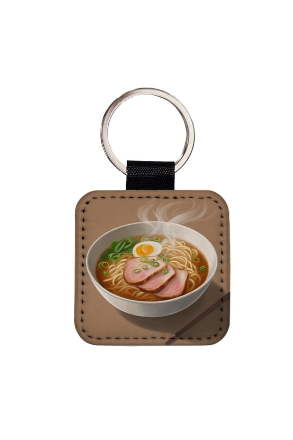 Ramen Bowl Delicious Faux Leather Square Keychain