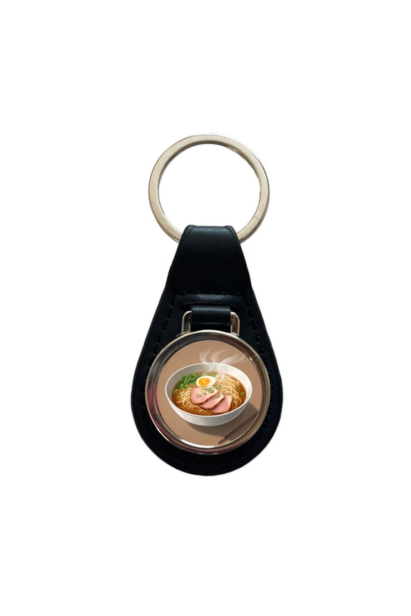 Ramen Bowl Delicious Metal Black Leather Keychain