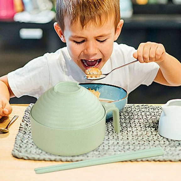 Ramen Bowl Microwave Set - Straw Fiber Tableware, Hygienic Multi-Part Design, Easy-Clean Noodle Cooker, Dorm Office Meal Prep Kit