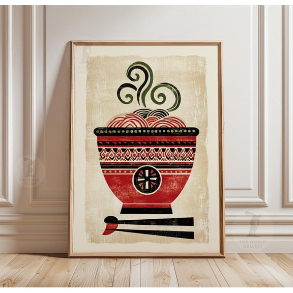 Ramen Bowl Minimalist Japanese Noodle Art Retro Kitchen Wall Decor, Unframed Poster