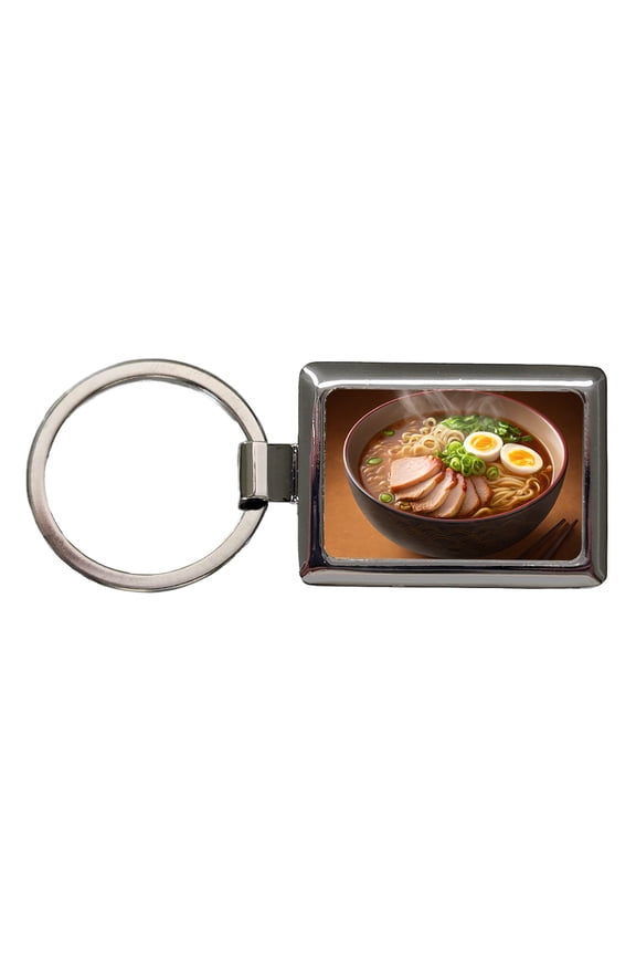 Ramen Bowl Noodles Dinner Metal Rectangle Keychain