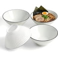 thumbnail image 1 of Ramen Bowls Set of 4, 33 oz Ceramic  Style Noodle Bowls, 8 Inch Conical Pho and Udon Bowls with Black Rim, Ribbed Texture, Microwave & Dishwasher Safe, 1 of 6