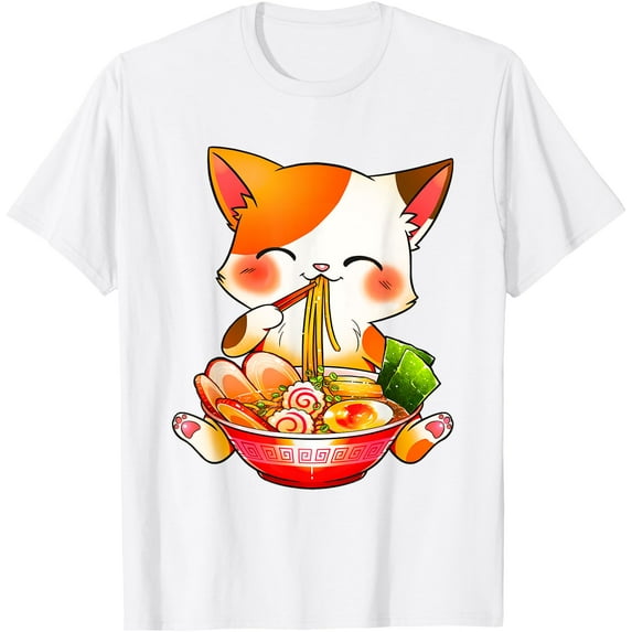 Ramen Cat Anime Kawaii Japanese Unisex T-Shirt for Men Women Kids Toddler