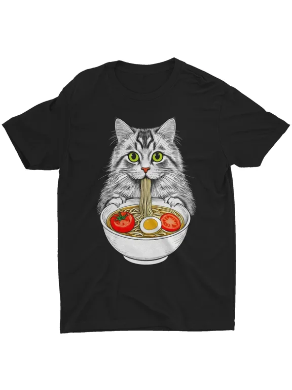 Ramen Cat T-Shirt Eat Noodles Kawaii Anime Japanese Foodies Lover Kitty T Shirt | eBay