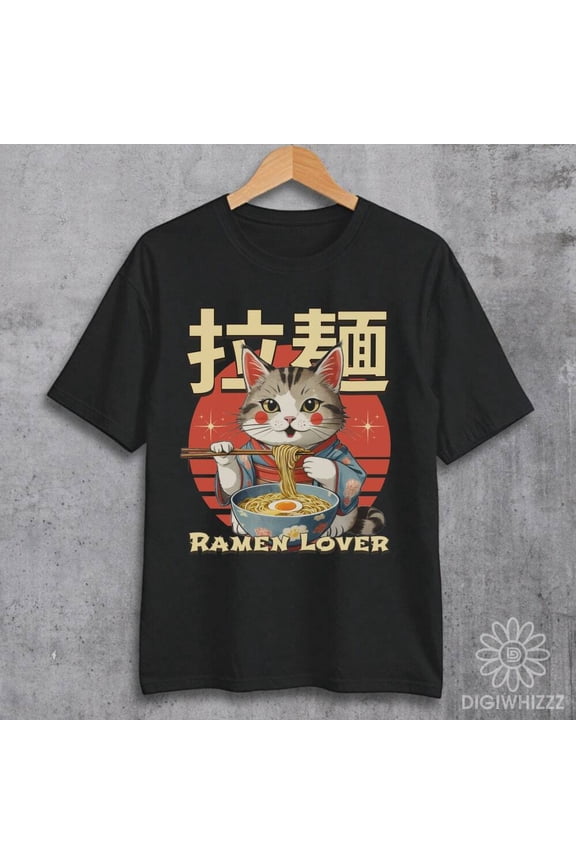Ramen Cat T-Shirt Kawaii Shirt Alt Clothing Anime Cat Tee Japanese Sweatshirt Fo