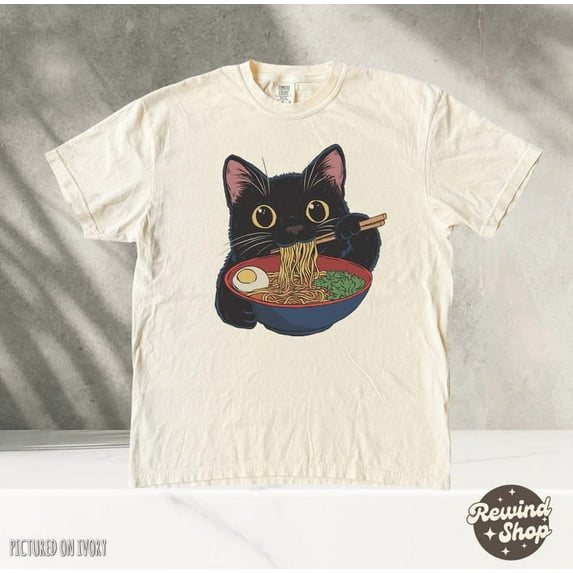 Ramen Cat Tshirt, Cat Lover Shirt, Kawaii Tees, Cat Shirt, Japanese Shirt, Foodies Shirt, Kitty Tee SAND Unisex S-5XL Hot Trending Shirt, Vintage Birthday Gift