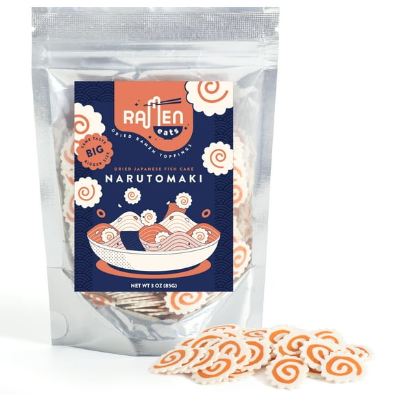 Ramen Eats BIG Size Dehydrated Japanese Fish Cake Narutomaki Noodle Soup Topping Pantry Cooking Pantry Camping Emergency 3 OZ