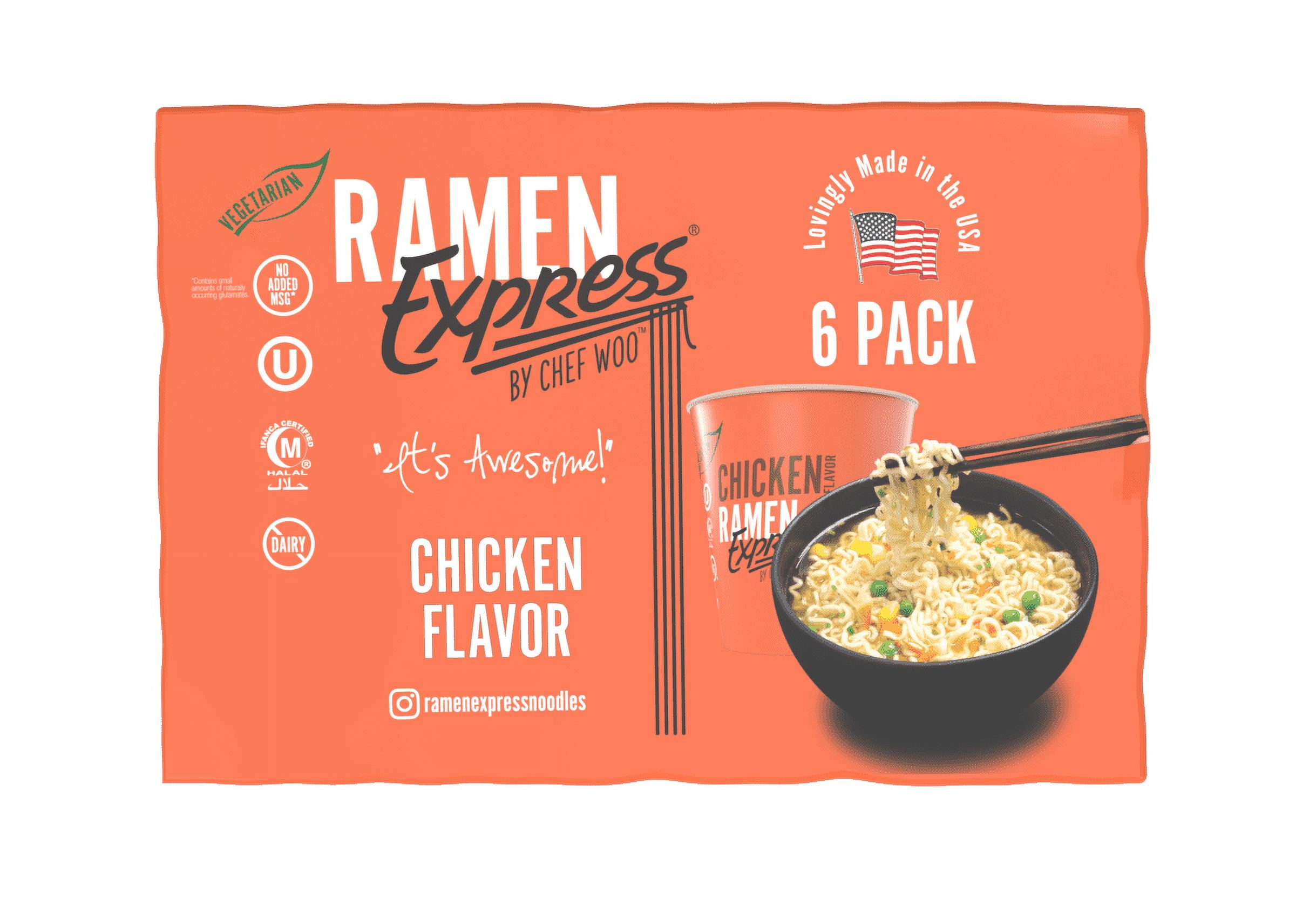 Ramen Express Chicken Flavor Ramen Noodles by Chef Woo , Vegan