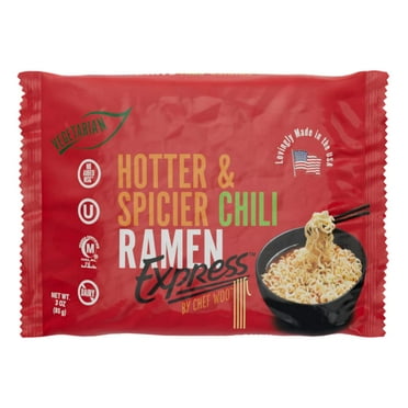Ramen Express Hotter and Spicier Chili Ramen Noodles, Vegan, Halal, Kosher, 3 oz Pouch