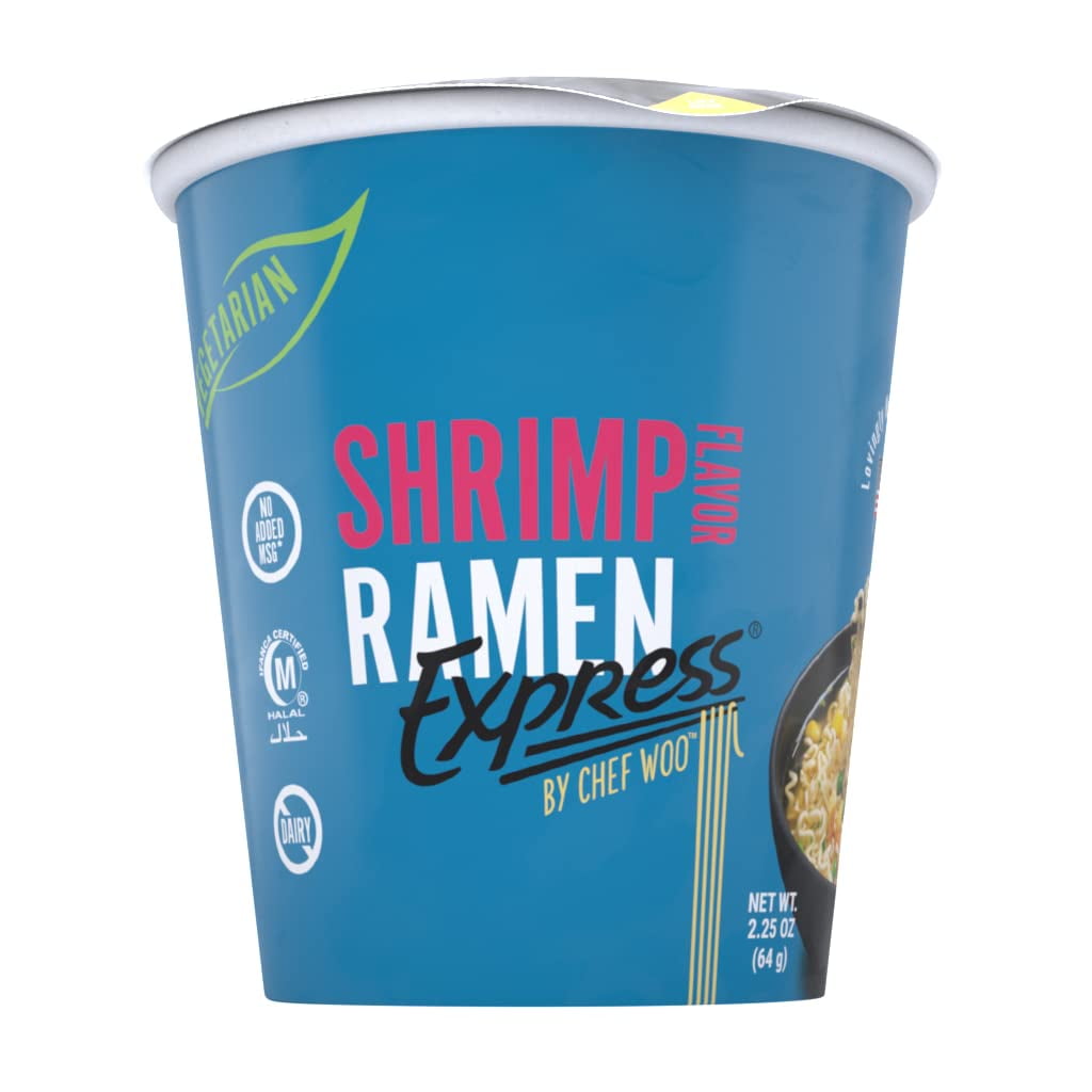 Ramen Express Shrimp Flavor Ramen Cup Noodles by Chef Woo, Vegan, Halal