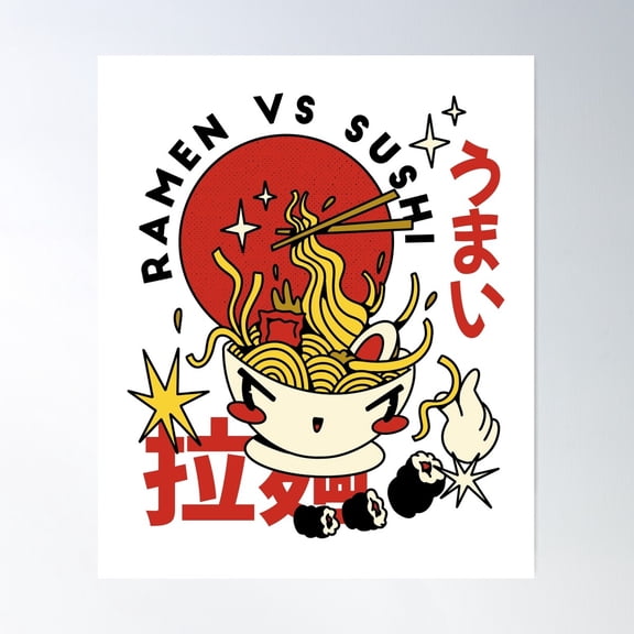 Ramen Food Retro Cartoon Poster Wall Art, Modern Wall Decor For Living Room Bedroom, 24x36 UNFRAMED