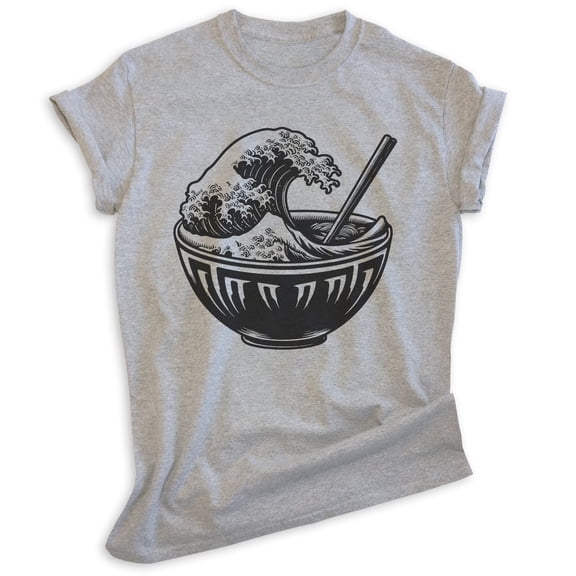 Ramen Great Wave T-shirt, Unisex Women's Men's Shirt, Funny Ramen Noodle Great Wave Japanese, Heather Gray, X-Large