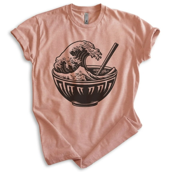 Ramen Great Wave T-shirt, Unisex Women's Men's Shirt, Funny Ramen Noodle Great Wave Japanese, Heather Sunset, Large