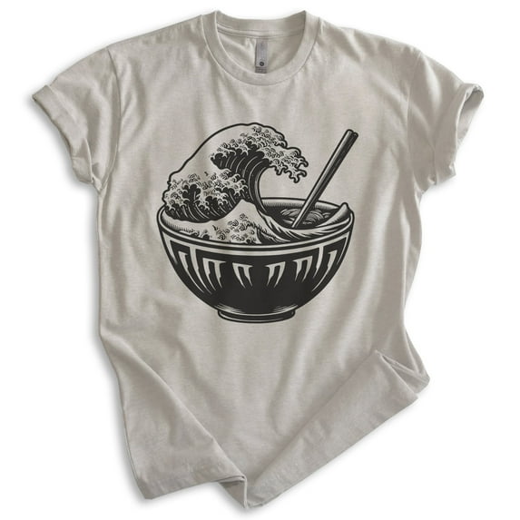 Ramen Great Wave T-shirt, Unisex Women's Men's Shirt, Funny Ramen Noodle Great Wave Japanese, Light Silk Gray, XX-Large