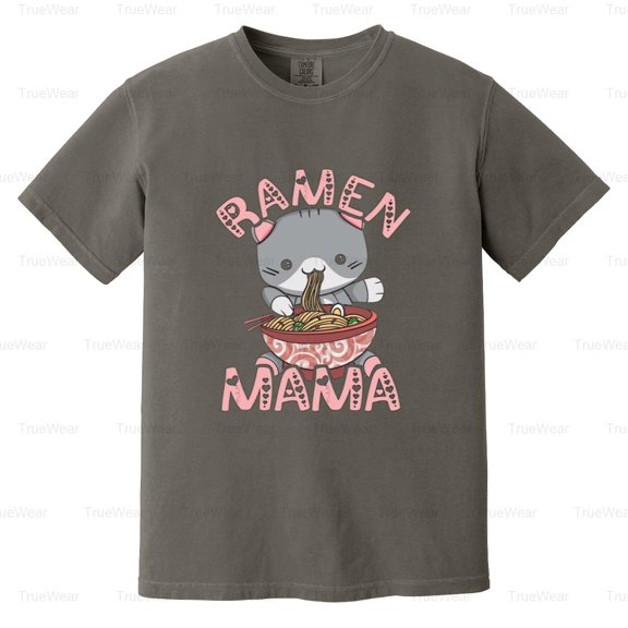 Ramen Mama, Cute Cat Mom, Kitten, Japanese Noodles, Mother, Foodie, Mom Comfort Color T-Shirt Unisex, up to 4XL