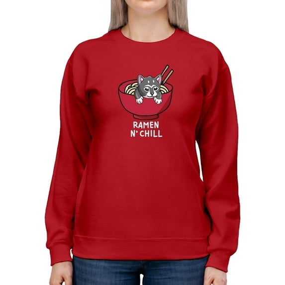 Ramen N Chill Cute Neko Art Sweatshirt Women -Smartprints Designs, Female 4X-Large