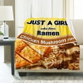 thumbnail image 1 of Ramen Noddles Blanket, Just A Girl Who Loves Chicken Mushroom Throw Blanket for Girls Boys Gifts, Ultral Soft Cozy Warm Flannel Fleece Suit for Sofa, Couch, Bed, Travel, Sofa 60"x50" M for Teens, 1 of 6