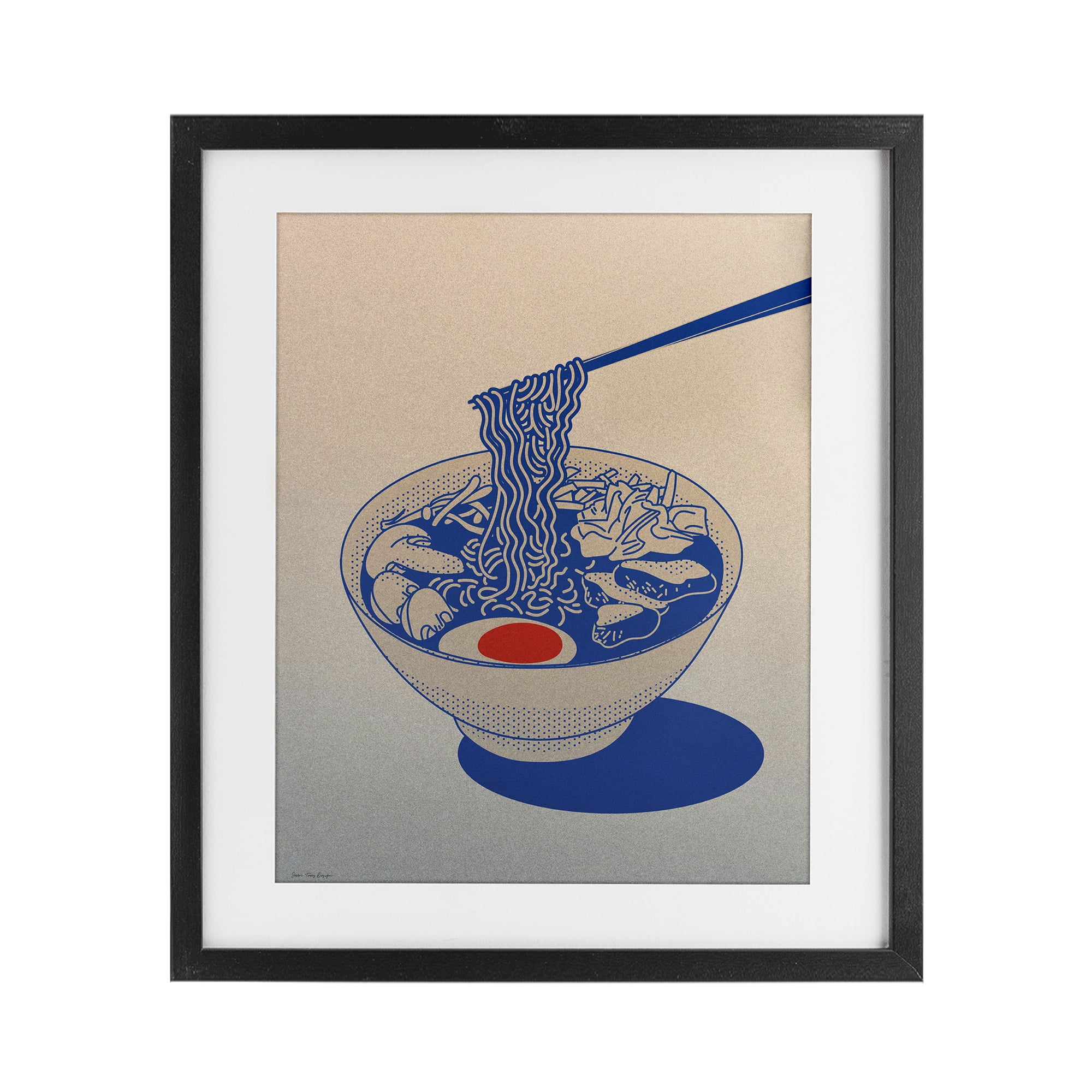 Ramen Noodle Bowl Gradient Black Framed Print Under Glass, design by Seven Trees Design