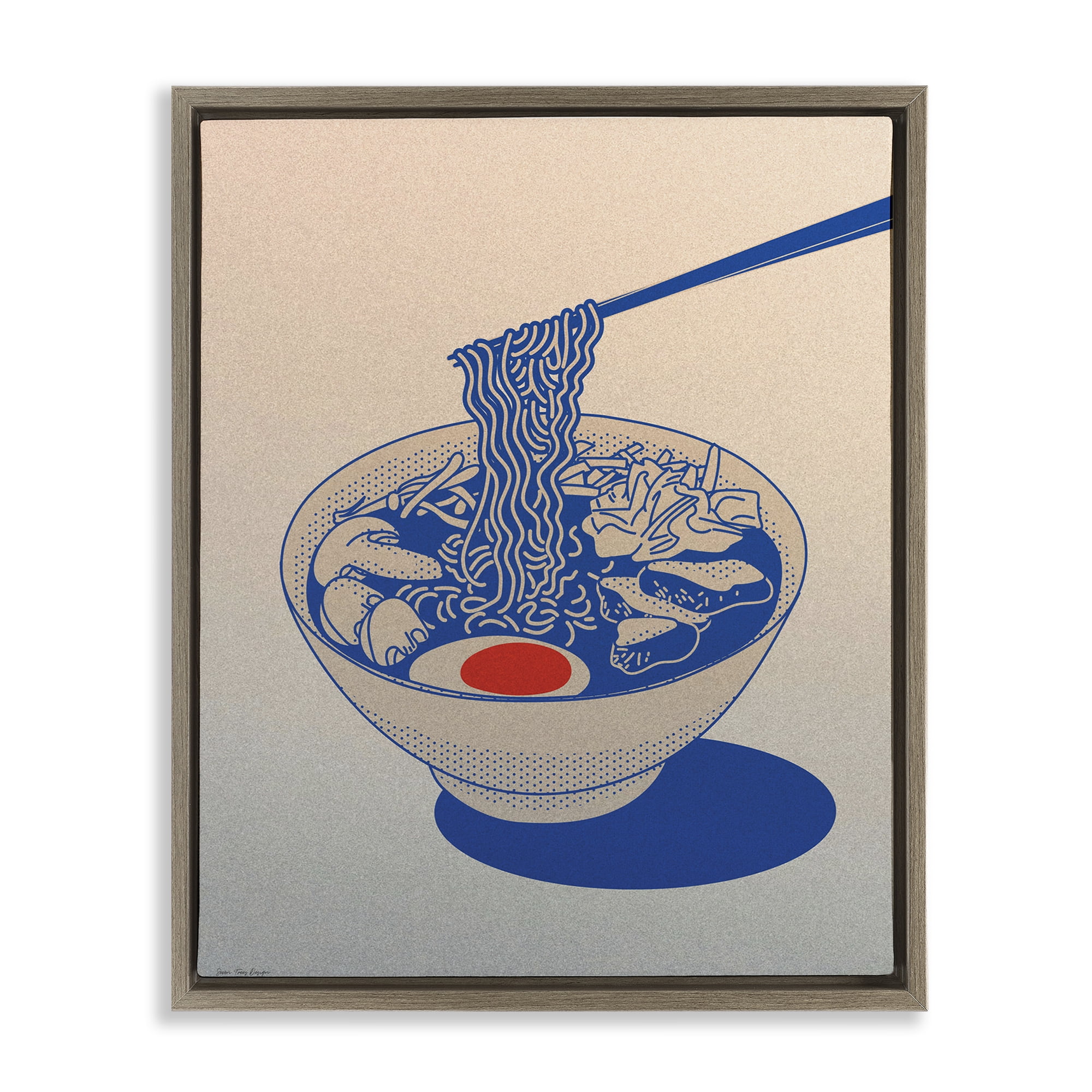 Ramen Noodle Bowl Gradient Brown Framed Floater Canvas Wall Art, design by Seven Trees Design