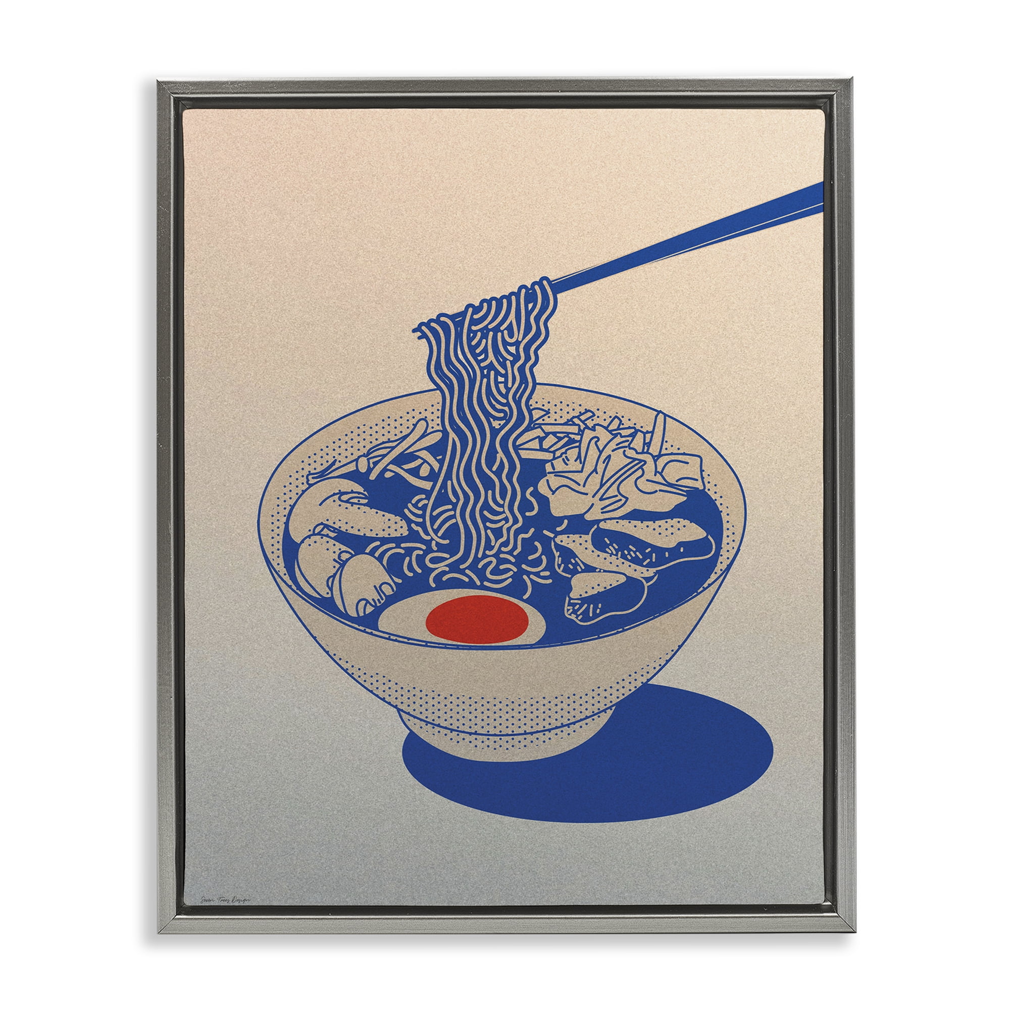 Ramen Noodle Bowl Gradient Gray Framed Floater Canvas Wall Art, design by Seven Trees Design