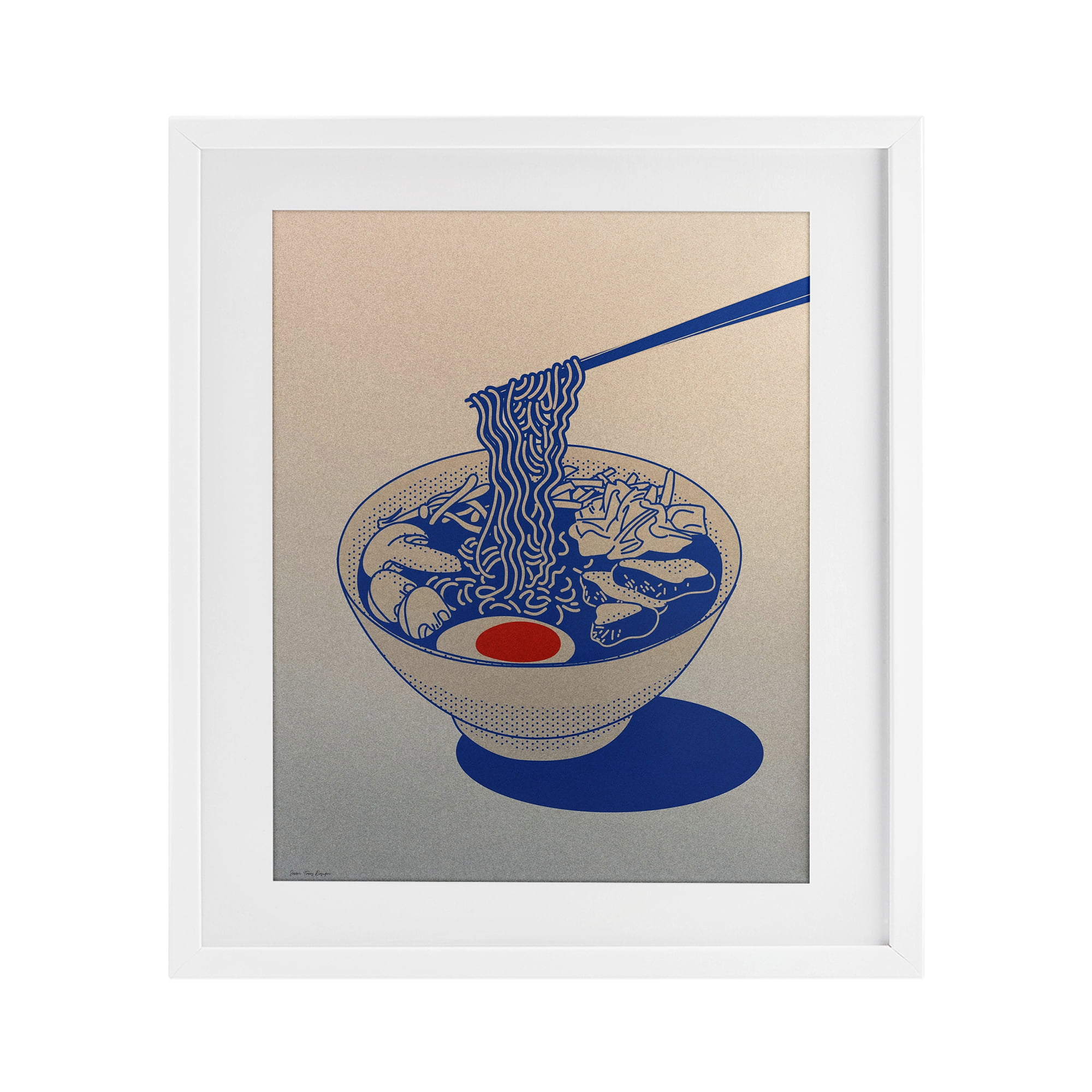Ramen Noodle Bowl Gradient White Framed Print Under Glass, design by Seven Trees Design