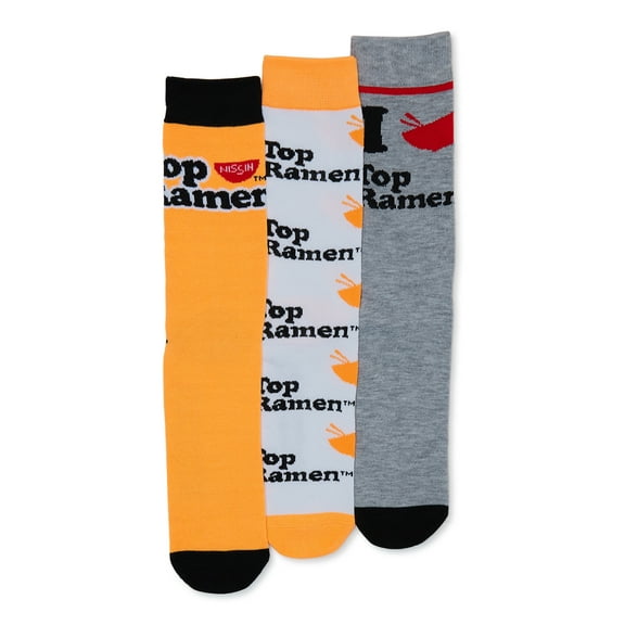 Ramen Noodle Men's 3-Pack of Crew Socks with Novelty Gift Box, Sizes 8-12