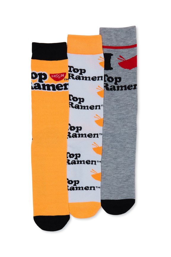 Ramen Noodle Men's 3-Pack of Crew Socks with Novelty Gift Box, Sizes 8-12