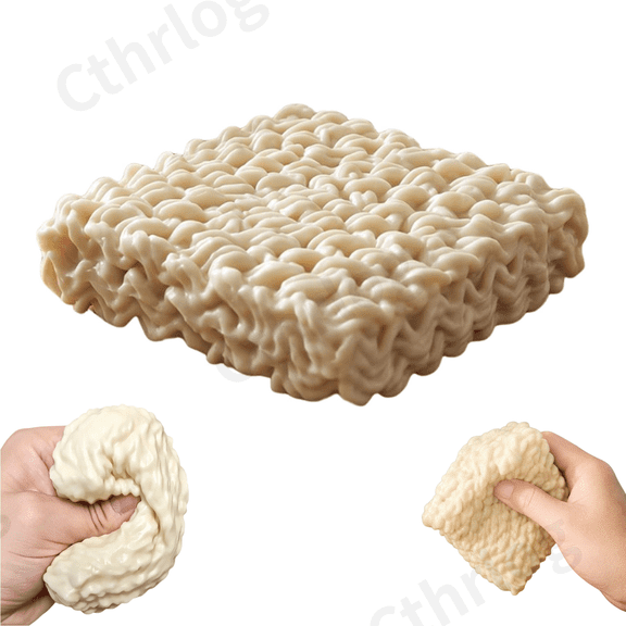 Ramen Noodle Squishy Toys, Crunchy Block-Filled Stress Relief Fidget Toy, Realistic Instant Noodle Appearance, Creamy White Novelty Desk Decor for Office & Party Favors 1 Pc
