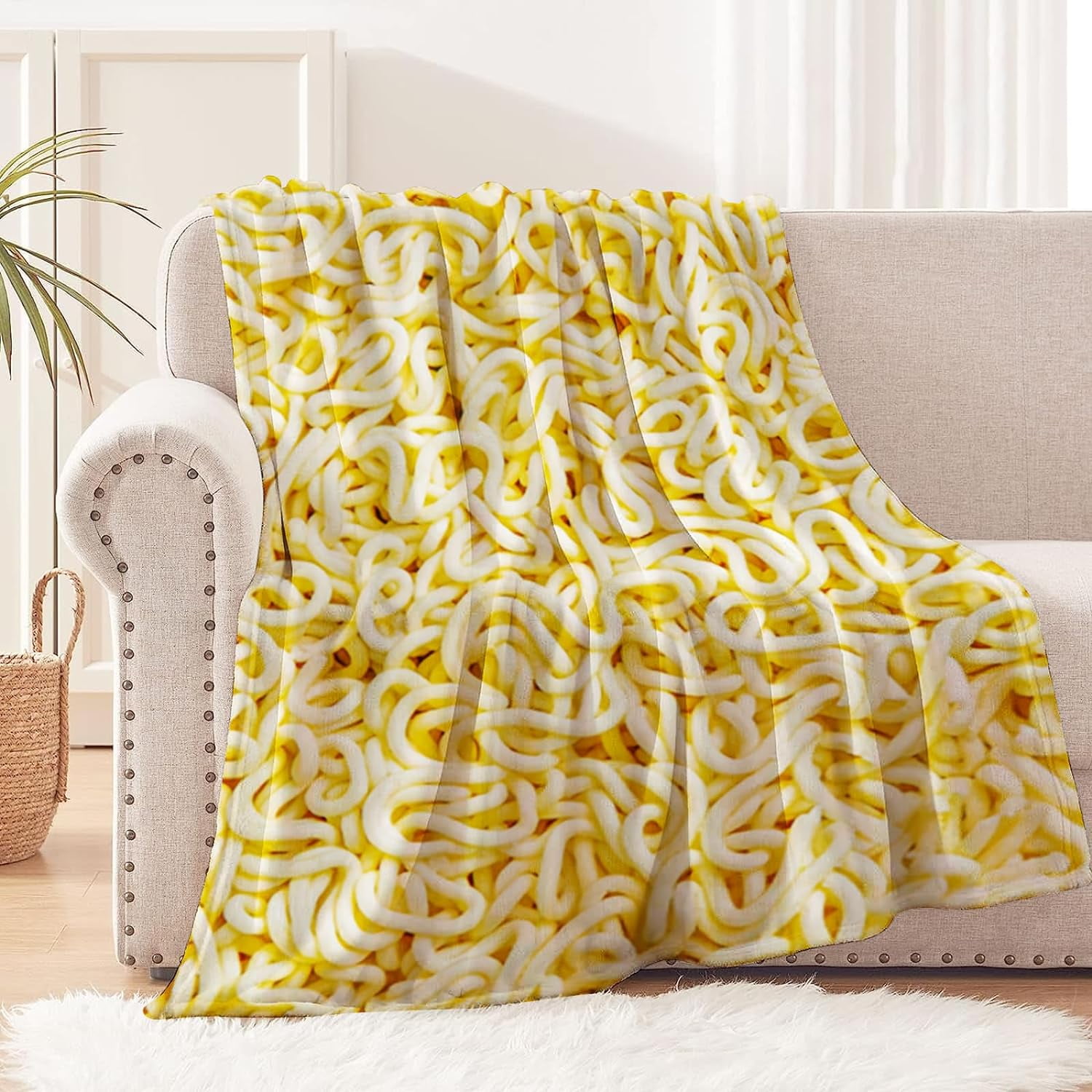 Ramen Noodles Blanket for Teens Boys Girls and Mom Gifts, Funny Food Throw Blanket for Couch