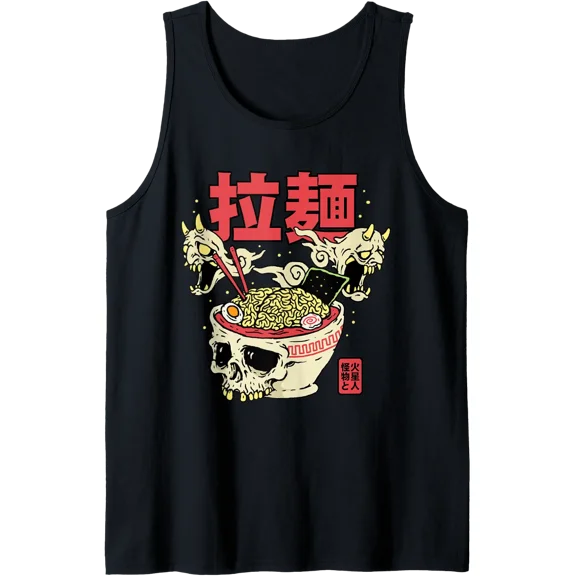 Ramen Noodles Bowl Horror Skull Manga Oni Demons Japanese Tank Top Size S-3XL