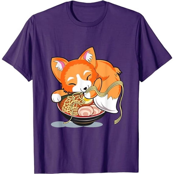 Ramen Noodles Fox Lover Kawaii Japanese Anime T-Shirt, Cute Gift For Men Women, Purple Color, Size 5XL