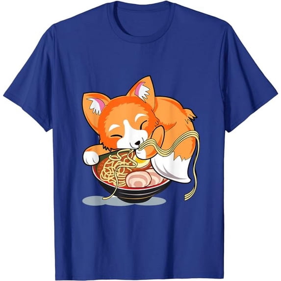 Ramen Noodles Fox Lover Kawaii Japanese Anime T-Shirt, Cute Gift For Men Women, Royal Blue Color, Size 4XL