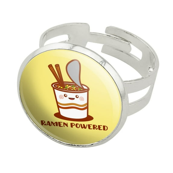 Ramen Powered Noodle Soup Chopsticks Silver Plated Adjustable Novelty Ring