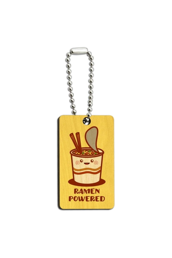 Ramen Powered Noodle Soup Chopsticks Wood Wooden Rectangle Keychain Key Ring